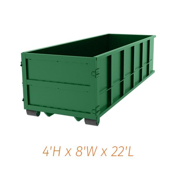 our twenty yard dumpsters can typically be placed in driveways, parking lots, or other paved surfaces, as long as there is enough space for our trucks to deliver and pick up the dumpster